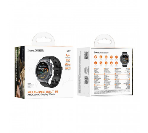 Смарт-годинник HOCO Y37 AMOLED 36mm. 520 mAh. GPS sports watch(call version) Black (6942007666046)