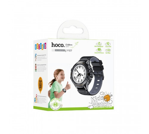 Дитячий смарт-годинник HOCO Y107 4G 32mm. 700 mAh. IP54. children phone watch black (6942007666053)