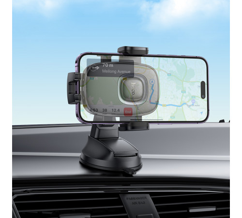 Автотримач для телефона HOCO H76 Crown one-button car holder(center console) Black Metal Gray (6942007646918)