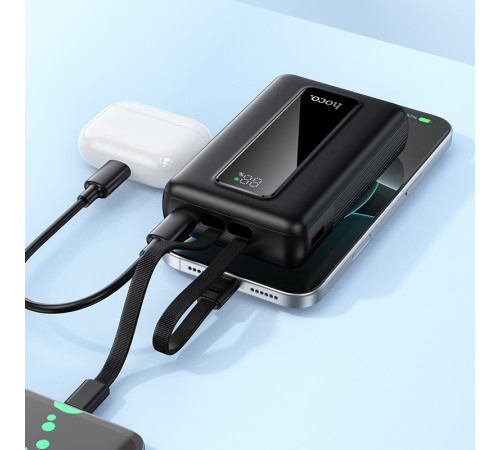 Зовнішній акумулятор HOCO J162A Full power 22.5W+PD20W fully compatible power bank with two cables(20000mAh) Black (6942007663083)