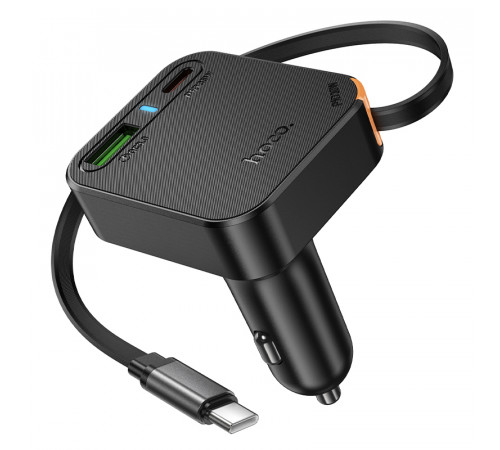 Автомобільний зарядний пристрій HOCO NZ18 Guardian PD65W(2C1A) car charger with retractable cable Black (6942007658546)