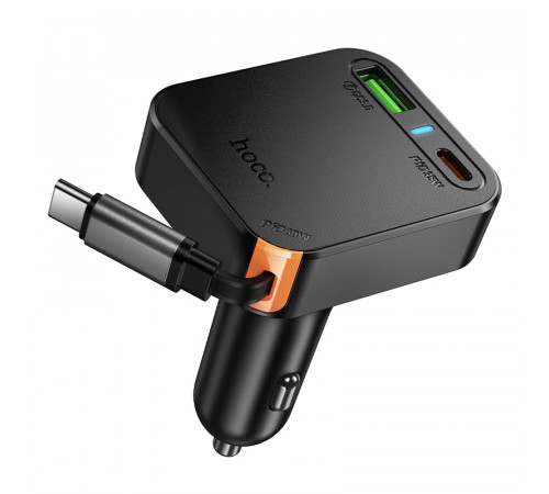 Автомобільний зарядний пристрій HOCO NZ18 Guardian PD65W(2C1A) car charger with retractable cable Black (6942007658546)