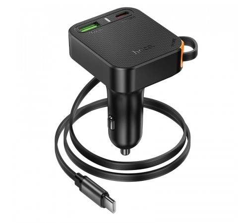 Автомобільний зарядний пристрій HOCO NZ18 Guardian PD65W(2C1A) car charger with retractable cable Black (6942007658546)