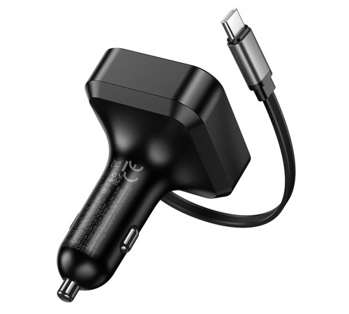 Автомобільний зарядний пристрій HOCO NZ18 Guardian PD65W(2C1A) car charger with retractable cable Black (6942007658546)