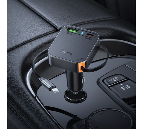 Автомобільний зарядний пристрій HOCO NZ18 Guardian PD65W(2C1A) car charger with retractable cable Black (6942007658546)