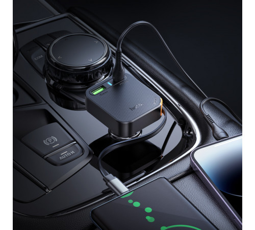 Автомобільний зарядний пристрій HOCO NZ18 Guardian PD65W(2C1A) car charger with retractable cable Black (6942007658546)