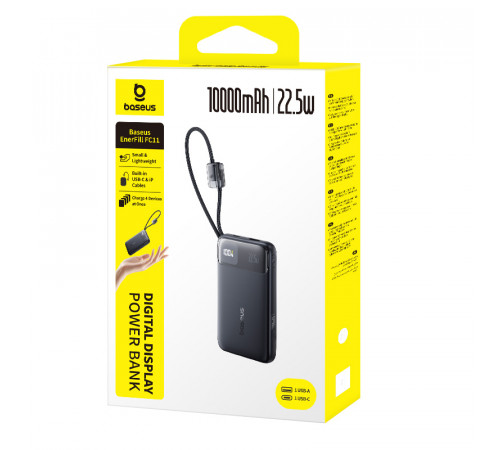 Зовнішній акумулятор Baseus EnerFill FC11 Digital Display Power Bank with Dual Built-in Cables 10000mAh 22.5W Cosmic Black (E0027R04)