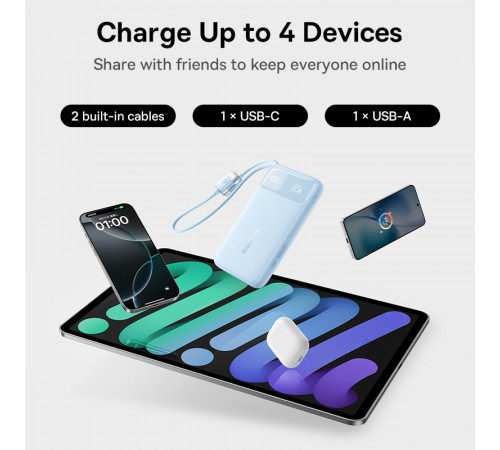 Зовнішній акумулятор Baseus EnerFill FC11 Digital Display Power Bank with Dual Built-in Cables 10000mAh 22.5W Cosmic Black (E0027R04)