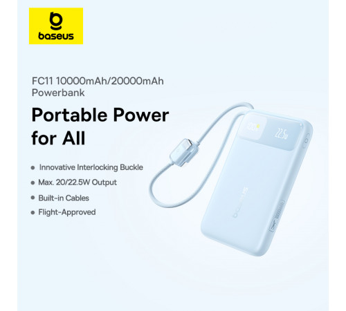 Зовнішній акумулятор Baseus EnerFill FC11 Digital Display Power Bank with Dual Built-in Cables 10000mAh 22.5W Cosmic Black (E0027R04)