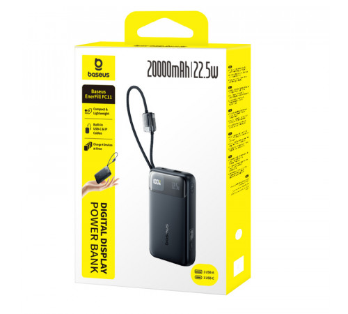 Зовнішній акумулятор Baseus EnerFill FC11 Digital Display Power Bank with Dual Built-in Cables 20000mAh 22.5W Cosmic Black (E0027S04)