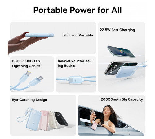 Зовнішній акумулятор Baseus EnerFill FC11 Digital Display Power Bank with Dual Built-in Cables 20000mAh 22.5W Cosmic Black (E0027S04)