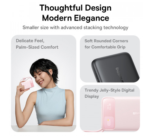 Зовнішній акумулятор Baseus EnerFill FC11 Digital Display Power Bank with Dual Built-in Cables 20000mAh 22.5W Cosmic Black (E0027S04)