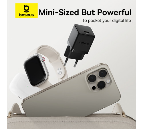 Мережевий зарядний пристрій з кабелем Baseus Palm Fast Charger 1C 20W EU Cosmic Black  set USB-C to iP 20W 1m (E0116401)