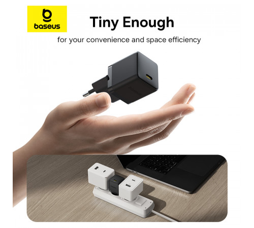Мережевий зарядний пристрій з кабелем Baseus Palm Fast Charger 1C 20W EU Cosmic Black  set USB-C to iP 20W 1m (E0116401)