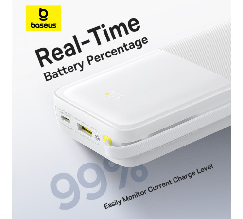 Зовнішній акумулятор Baseus Bipow 2 Digital Display Power Bank With Built-in USB-C Cable 20000mah 20W Moon White (P10077101213-01)