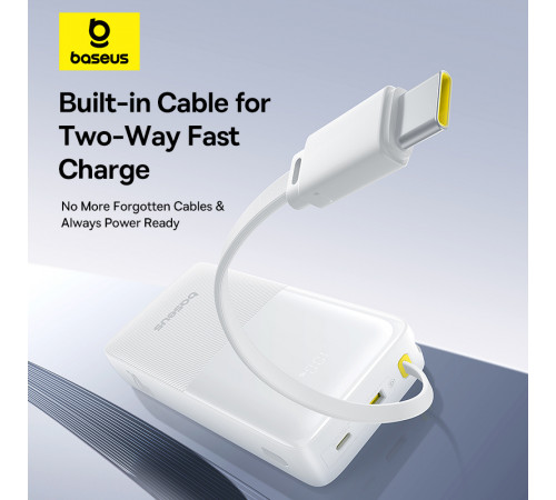 Зовнішній акумулятор Baseus Bipow 2 Digital Display Power Bank With Built-in USB-C Cable 20000mah 20W Moon White (P10077101213-01)