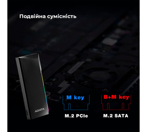 Зовнішня кишеня для накопичувача A-DATA EC700G для SSD M.2 PCIe/SATA USB3.2 Gen2 Type-C Black (AEC700GU32G2-CGY)