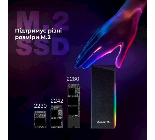 Зовнішня кишеня для накопичувача A-DATA EC700G для SSD M.2 PCIe/SATA USB3.2 Gen2 Type-C Black (AEC700GU32G2-CGY)