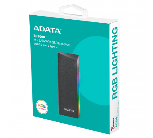 Зовнішня кишеня для накопичувача A-DATA EC700G для SSD M.2 PCIe/SATA USB3.2 Gen2 Type-C Black (AEC700GU32G2-CGY)