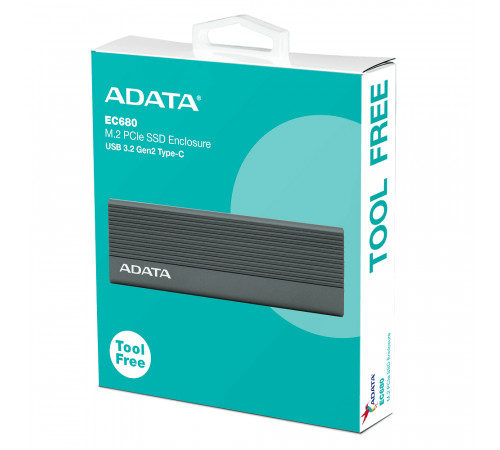 Зовнішня кишеня для накопичувача A-DATA EC680 для SSD M.2 PCIe USB3.2 Gen2 Type-C Gray (EC680-CCGY)