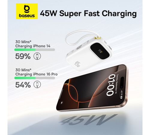 Зовнішній акумулятор Baseus EnerFill FC31 Qpow 3 Digital Display Power Bank with USB-C+iP Cables 20000mAh 45W Moon White (E0028D01)