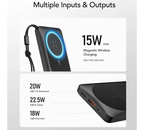 Зовнішній акумулятор VEGER 10000 mAh with wireless charging compatible with MagSafe PD QC3.0 2A 20W MagOn (VP1151 / W1151) white (VG-VP1151/W1151)