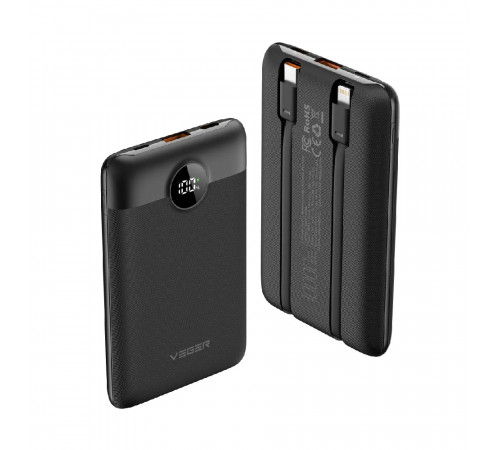 Зовнішній акумулятор VEGER 10000 mAh with built-in cables Type C / Lightning PD QC3.0 2A 22,5W C11 (W1170) black (VG-W1170)