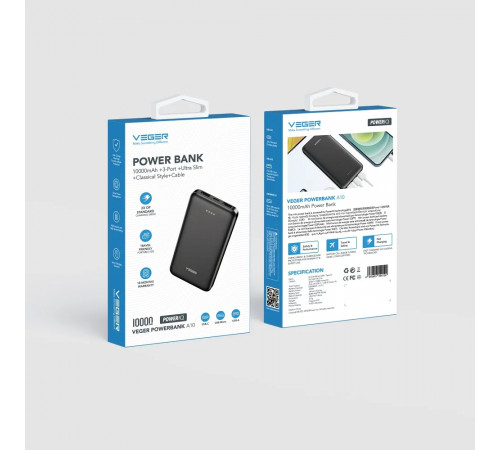 Зовнішній акумулятор VEGER 10000 mAh 2A A10 (W1065) (VG-W1065)