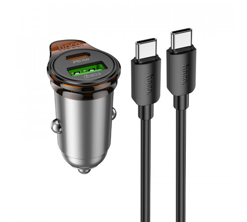 Автомобільний зарядний пристрій HOCO NZ16A Rigorous 43W dual port PD25W+QC3.0 car charger set(C to C) Metal Grey (6942007644761)