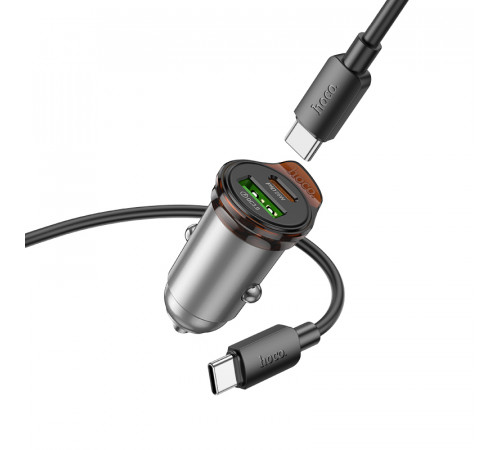 Автомобільний зарядний пристрій HOCO NZ16A Rigorous 43W dual port PD25W+QC3.0 car charger set(C to C) Metal Grey (6942007644761)