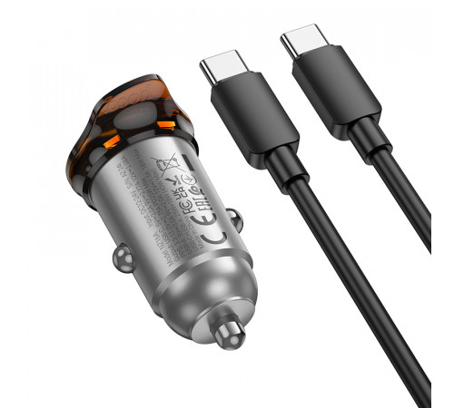 Автомобільний зарядний пристрій HOCO NZ16A Rigorous 43W dual port PD25W+QC3.0 car charger set(C to C) Metal Grey (6942007644761)