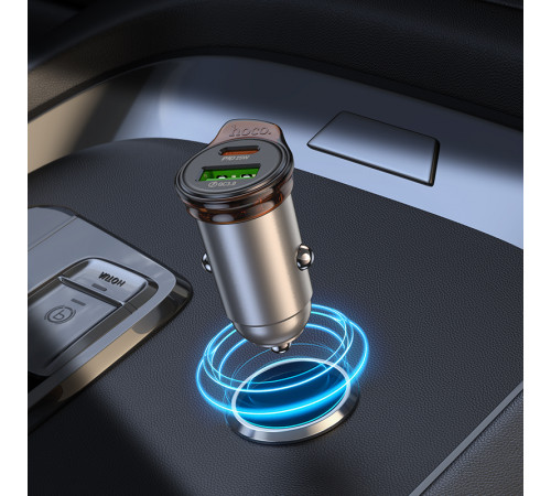 Автомобільний зарядний пристрій HOCO NZ16A Rigorous 43W dual port PD25W+QC3.0 car charger set(C to C) Metal Grey (6942007644761)