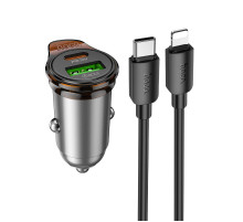 Автомобільний зарядний пристрій HOCO NZ16A Rigorous 43W dual port PD25W+QC3.0 car charger set(C to iP) Metal Grey (6942007644754)