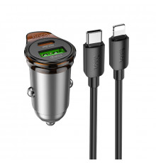 Автомобільний зарядний пристрій HOCO NZ16A Rigorous 43W dual port PD25W+QC3.0 car charger set(C to iP) Metal Grey (6942007644754)