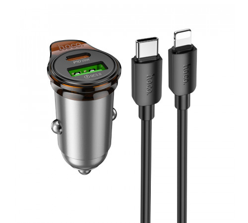 Автомобільний зарядний пристрій HOCO NZ16A Rigorous 43W dual port PD25W+QC3.0 car charger set(C to iP) Metal Grey (6942007644754)