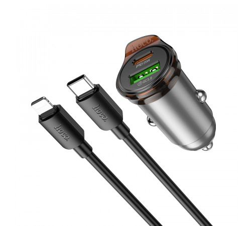 Автомобільний зарядний пристрій HOCO NZ16A Rigorous 43W dual port PD25W+QC3.0 car charger set(C to iP) Metal Grey (6942007644754)