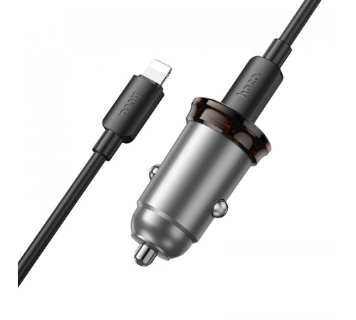 Автомобільний зарядний пристрій HOCO NZ16A Rigorous 43W dual port PD25W+QC3.0 car charger set(C to iP) Metal Grey (6942007644754)
