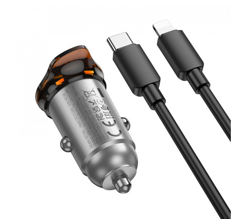 Автомобільний зарядний пристрій HOCO NZ16A Rigorous 43W dual port PD25W+QC3.0 car charger set(C to iP) Metal Grey (6942007644754)