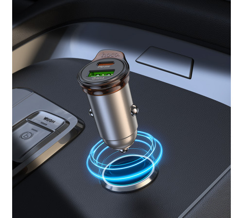 Автомобільний зарядний пристрій HOCO NZ16A Rigorous 43W dual port PD25W+QC3.0 car charger set(C to iP) Metal Grey (6942007644754)