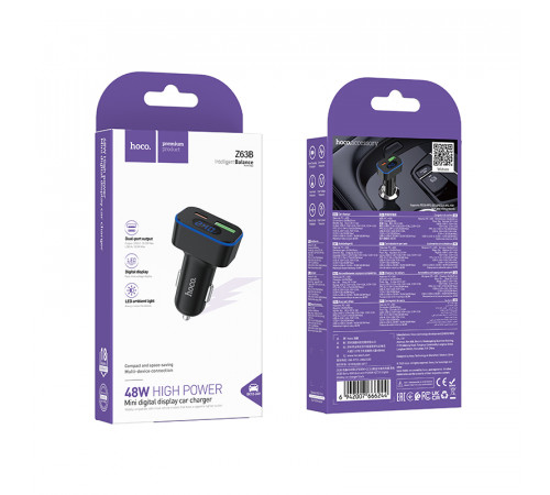 Автомобільний зарядний пристрій HOCO Z63B Barry 48W dual port PD30W+QC3.0 digital display car charger (6942007666244)