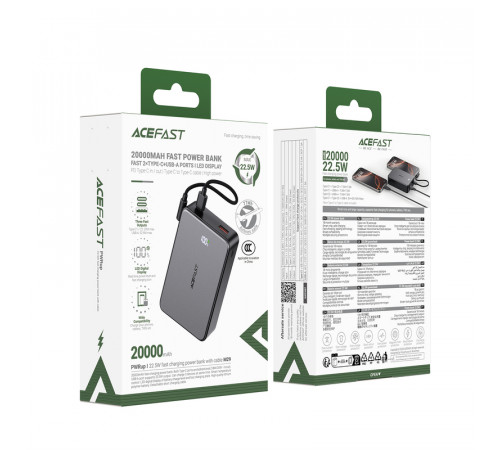 Зовнішній акумулятор ACEFAST M29-20000 22.5W fast charging power bank with cable Black (6974316285991)