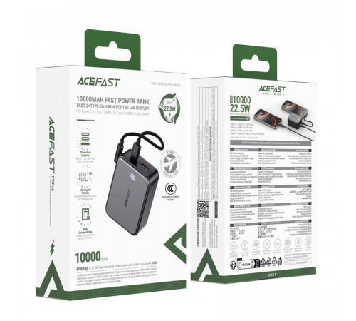 Зовнішній акумулятор ACEFAST M28-10000 22.5W fast charging power bank with cable Black (6974316285984)