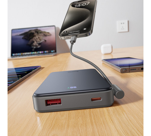 Зовнішній акумулятор HOCO J170 Starlight 22.5W+PD20W fully compatible power bank with cable(10000mAh) Metal Gray (6942007672696)