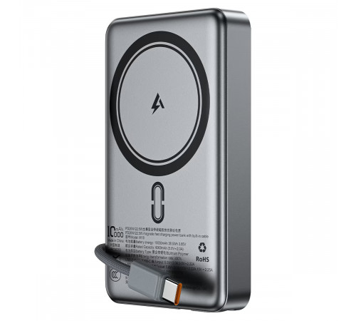 Зовнішній акумулятор ACEFAST M18-10000 PD20W/22.5W magnetic fast charging power bank with built-in cable Black (6974316284017)
