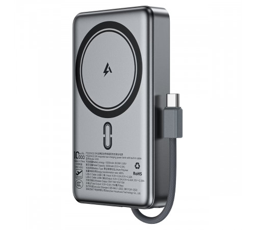 Зовнішній акумулятор ACEFAST M18-10000 PD20W/22.5W magnetic fast charging power bank with built-in cable Black (6974316284017)