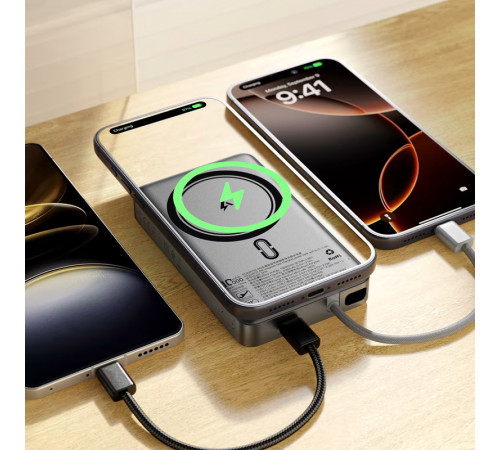 Зовнішній акумулятор ACEFAST M18-10000 PD20W/22.5W magnetic fast charging power bank with built-in cable Black (6974316284017)