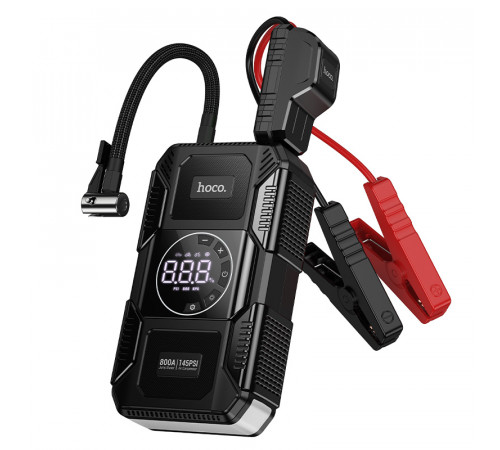 Автомобільний пуско-зарядний пристрій з насосом HOCO QS6 Clever Intelligent air pump+emergency start-up power bank(8000mAh) Black (6942007673013)