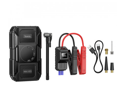 Автомобільний пуско-зарядний пристрій з насосом HOCO QS6 Clever Intelligent air pump+emergency start-up power bank(8000mAh) Black (6942007673013)