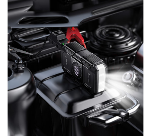Автомобільний пуско-зарядний пристрій з насосом HOCO QS6 Clever Intelligent air pump+emergency start-up power bank(8000mAh) Black (6942007673013)