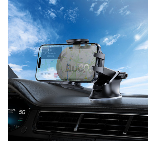 Автотримач для телефона HOCO H54 Brusco ultra-thin push-type car holder(center console) Black (6942007630559)